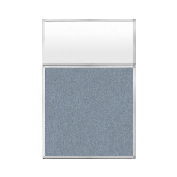 Hush Panel Configurable Cubicle Partition 4' x 6' W/ Window Powder Blue Fabric Frosted Window